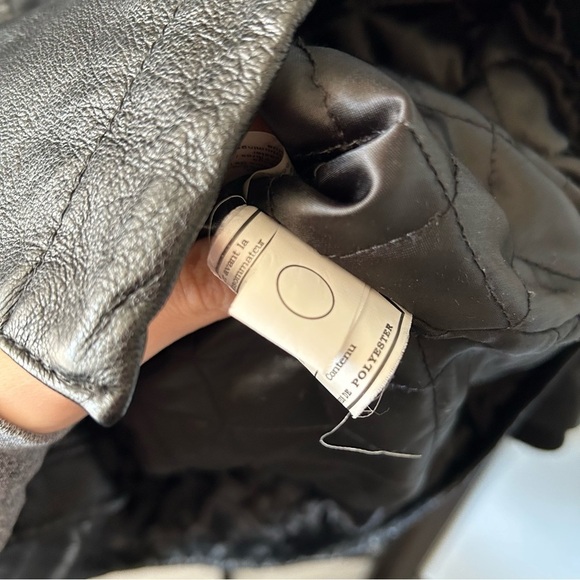 [XS] Vintage Danier Leather Moto Style Trench Coat Black Rabbit Fur Hood Winter - Picture 12 of 15